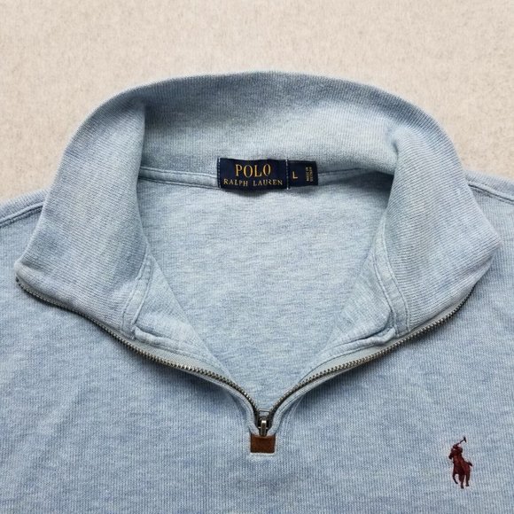 Polo Ralph Lauren Sweater Mens Large Blue Pullover Mock Neck Zip Cotton - Picture 10 of 14